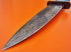 RG-93, Handmade Damascus Steel 12.7 Inches Hunting Knife - Beautiful Colored Bone Handle