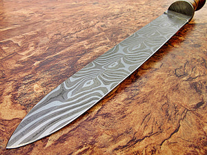 RAM-DG-347, Handmade Damascus Steel 21 Inches Dagger Knife – Exotic Rose Wood & Three Tone Micarta Handle with Damascus Steel Guard