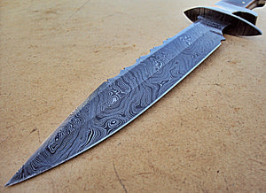 RG-15 Handmade Full Tang Damascus Steel 14.2 Inches Bowie Knife - Beautiful Two Tone Micarta Handle with Damascus Steel Guards