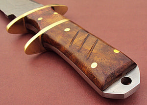 RG-172 Handmade Damascus Steel 12.00 Inches Hunting Knife - Rose Wood Handle and Brass Guards