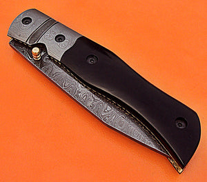 FN-51 Custom Handmade Damascus Steel Folding Knife- Solid and Durable