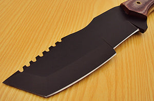 TR-60 -10.00 Inches Powder Carbon Coated Tracker Knife - Stunning Micarta Wood Handle