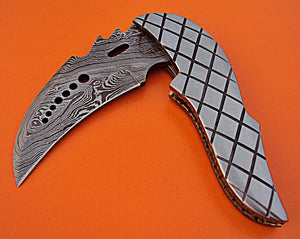 FN-80 Custom Handmade Full Tang Damascus Steel Folding Knife