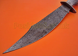 RG-221 Handmade Damascus  Steel 17 Inches Hunting Knife - Beautiful Stag Crown & Colored Bone Handle with Damascus Steel Guard