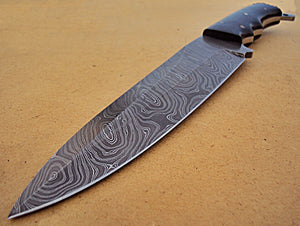 RG-184 Handmade 12.20 Inches Full Tang Damascus Steel Bowie Knife – Beautiful Black Canvas Micarta Handle