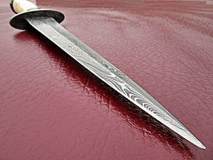 RAM-07-80 b Handmade Damascus Steel Dagger Knife – Solid Bone and Black Colored Wood Handle
