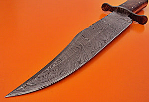 REG-HK-136, Custom Handmade 15.00 Inches Damascus Steel Bowie Knife – Exotic Rose Wood Handle with Demascus Steel Guard