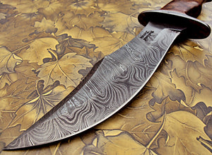 REG-274, Handmade Damascus Steel 13.00 Inches Hunting Knife - Rose Wood with Damascus Steel Guards Handle