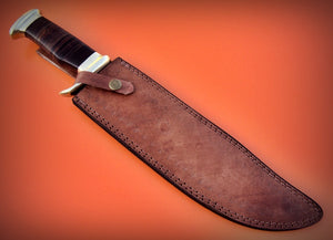 REG-HKC-134 Handmade High Carbon Steel 16.6 inch Hunting Knife - Beautiful Leather Sheet Handle with Brass Bolster