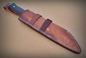RG-24 Handmade Full Tang Damascus Steel 12.2 Inches Bowie Knife - Brown and Black Jute Micarta Handle
