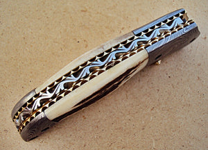 FNA-34 Custom Handmade Damascus Steel Folding Knife- Stag Horn Handle