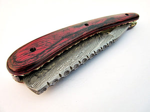 RZ-2085, (New) Custom Handmade Damascus Steel Straight Razor - Beautiful File Work on Red Doller Sheet Handle