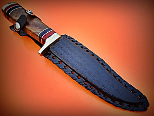 RG-19 Handmade Damascus Steel 10.2 Inches Bowie Knife - Solid Wall Nut Wood Handle with Brass Guard