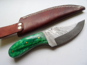 BC-163 Stunning Handmade Damascus Steel 7" Inches Knife With Green Coloured Bone Handle -