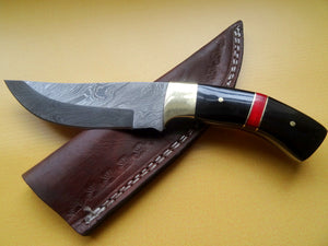 Stunning Handmade Damascus Steel 8.25" Inches Knife With Bull Horn and Wood Handle - (Item Code : BK 2125)
