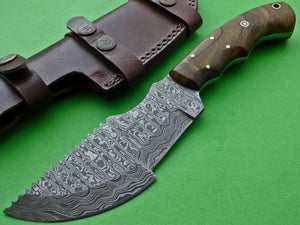 TR-001  Custom Handmade Damascus Steel Tracker Knife - Exotic Wood Handle