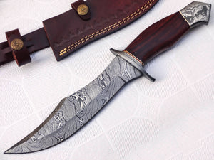 HK-99 Handmade Damascus Steel 13.00 Inches Hunting Knife - Rose Wood with Damascus Steel Guards Handle