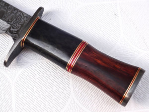 REG 1314- B- Handmade Damascus Steel 15.25 Inches Bowie Knife - Solid Marindi Wood/Bone Handle