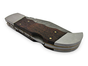 FN-70 Custom Handmade Slim Damascus Steel Folding Knife- Wallnut Wood Handle