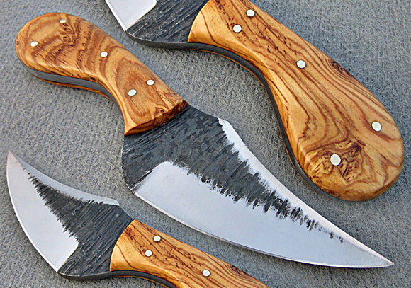 BC-123 Custom Handmade Hi Carbon Steel Skinner Knife - Beautiful Olive Burrel Wood Handle