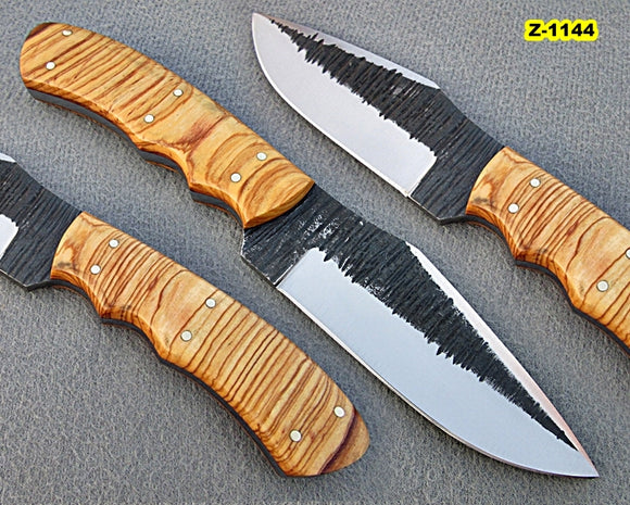 BC-119 Custom Handmade Hi Carbon Steel Skinner Knife - Beautiful Olive Burrel Wood Handle
