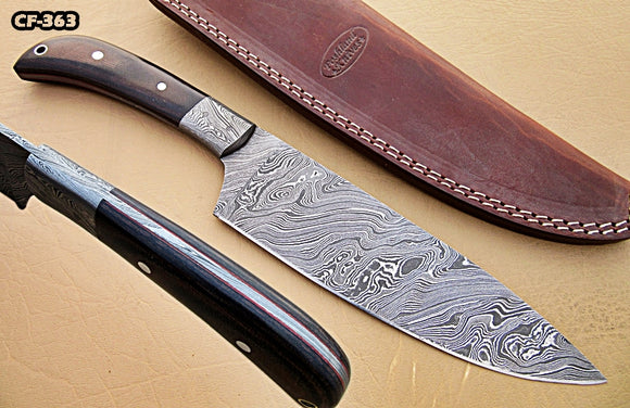 CF-13 Custom Handmade Damascus Steel Chef Knife - Black Brown Micarta Handle with Beautiful Brass Linning