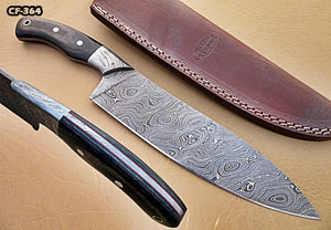 CF-08 Custom Handmade Full Tang Damascus Steel Chef Knife - Black Brown Micarta Handle with Beautiful Brass Lining