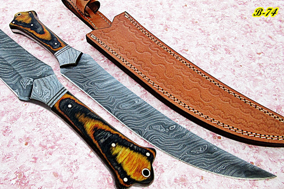 RG-74  Handmade Damascus Steel 15 inches Hunting Knife - Beautiful Two Tone Micarta Handle with Damascus Steel Guard