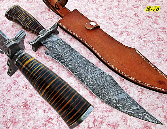 RG-76  Handmade Damascus Steel 17 inches Hunting Knife - Beautiful Three Tone Micarta Handle with Damascus Steel Guard