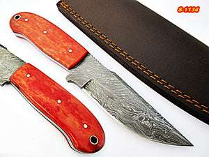 BC-105 Custom Handmade Damascus Steel Skinner Knife - Colored Bone Handle