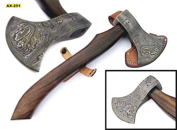 DIST Ax-251, Custom Handmade Damascus Steel 13.4 Inches Axe - Beautiful Rose Wood Handle