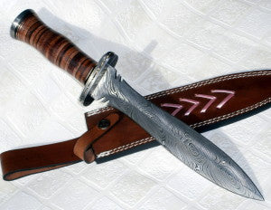 DG-33 Custom Damascus Steel 15.00 Inches Dagger Knife - Gorgeous Leather Handle