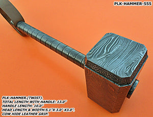 PLK-55, Handmade Full Damascus Steel Hammer - Great Piece of Art - Fully Functional