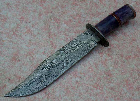 RG-185 Handmade Damascus Steel 14 Inches  Bowie Knife - Stained Bone Handle