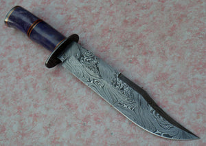 RG-185 Handmade Damascus Steel 14 Inches  Bowie Knife - Stained Bone Handle