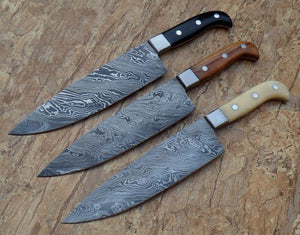 CF-57 -Classis Style Damascus Chef Knives - Stainless Steel Bolsters