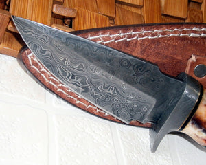 BC 59-40 Custom Handmade Damascus 09 Inches Steel Knife- Stunning Stained Bone Handles