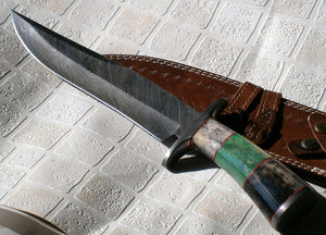 RG-46 Damascus Steel Bowie Knife – Stunning Stained Bone Handle