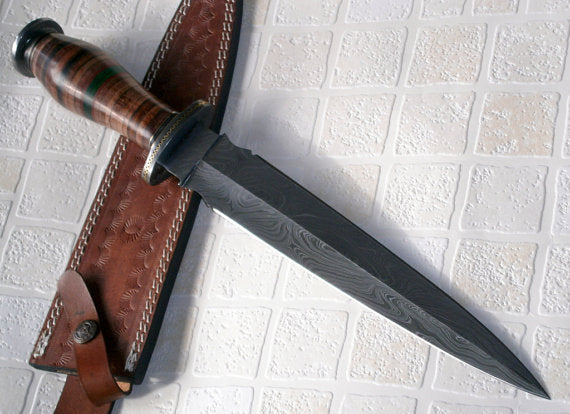 DG-31 Custom Damascus Steel 15.00 Inches Dagger Knife - Gorgeous Leather Handle