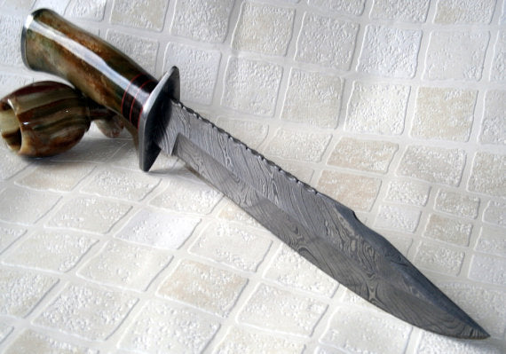 RG-14 Handmade Damascus Steel 15 Inches Hunting Knife - Beautiful Stained Bone Handle