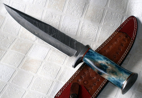REG-022-80, Handmade Damascus Steel 15 Inches Bowie Knife - Stained Bone Handle