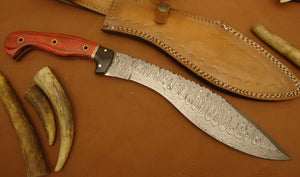 REG-0102, Custom Handmade Damascus Steel 14 Inches Kukri Knife - Solid Colored Pakka Wood Handle