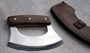 TTC-110 Handmade 440C Stainless Steel Ulu kitchen Knife - Walnut Wood Handle