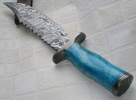 REG 09-810  Handmade Damascus Steel 14.00 Inches  Bowie  Knife - Stained Bone Handle
