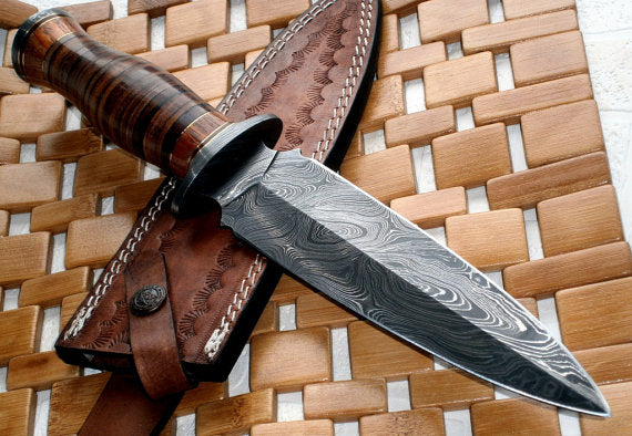 RAM-0592 Damascus Steel Dagger Knife – Full Size Leather Handle