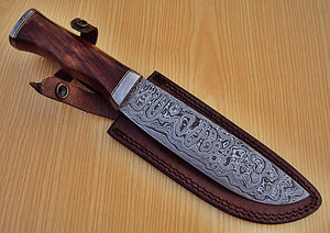 REG 1318 B Handmade Damascus Steel Knife Set - Stunning Wide Blade with Walnut Wood Handle