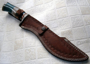 RG-188 Handmade Damascus Steel 14.50 Inches  Bowie Knife - Stained Bone Handle