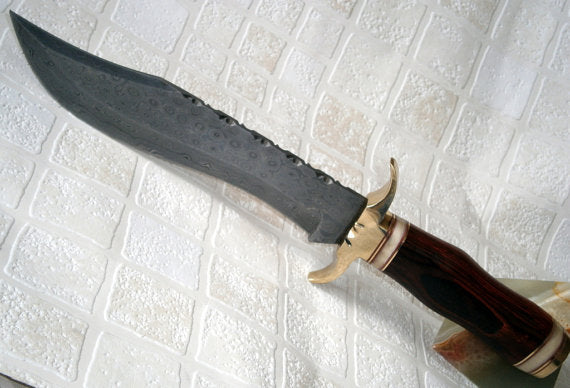RG-158 Custom made Damascus Steel 13 Inches Bowie Knife - Gorgeous and Solid